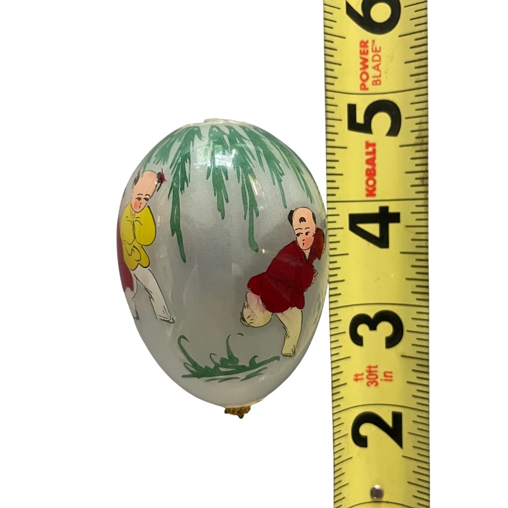 Chinese Reverse Painted Glass Egg Hanging Ornament Children Playing Willow Tree